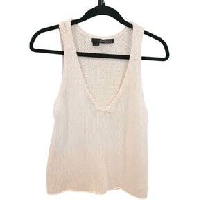 360 Sweater Knit Italian Yarn Ivory Cream 100% Cotton V-Neck Casual Tank Top XS